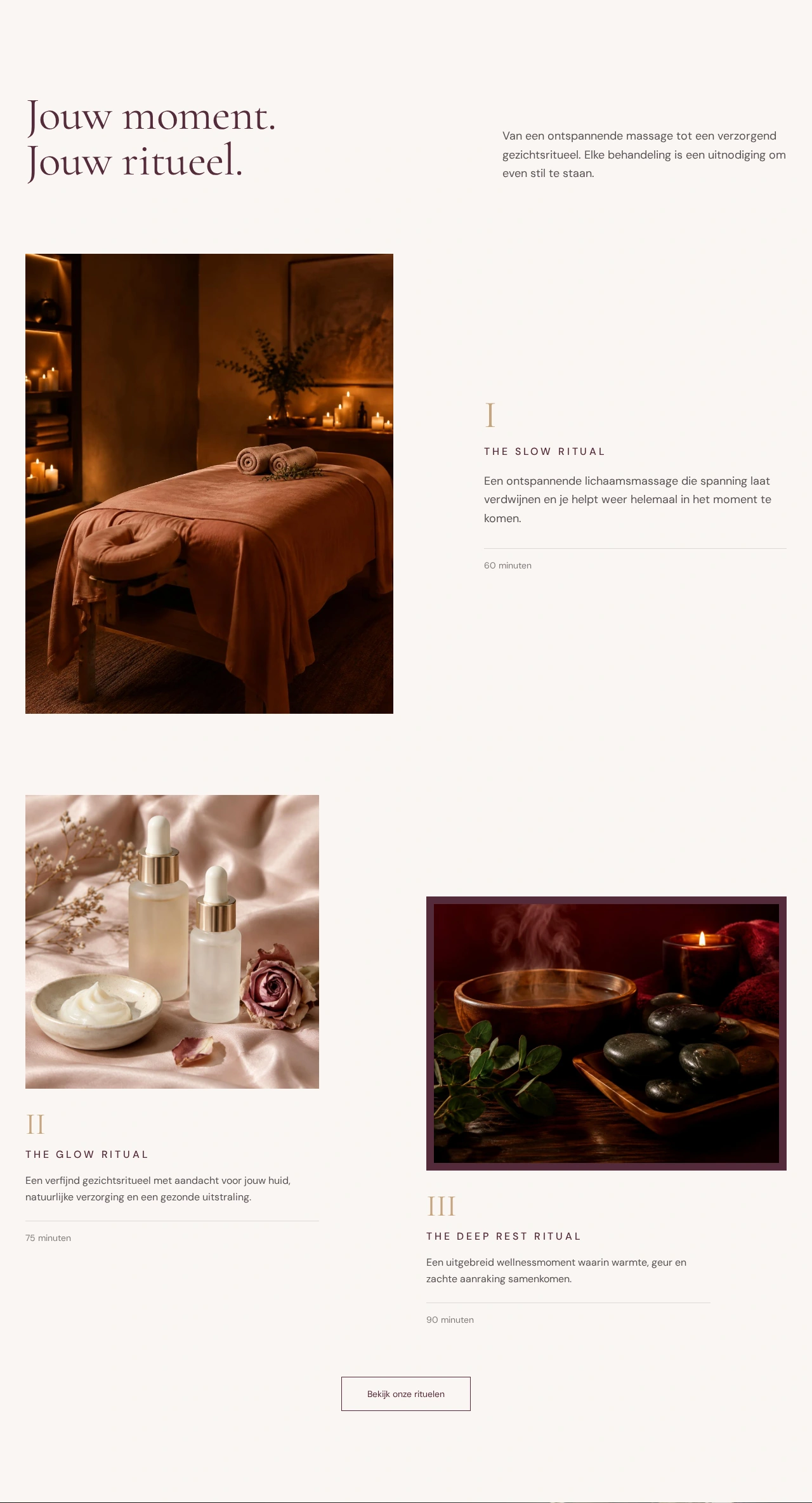 De drie wellnessrituelen van ROSAVEN met fotografie en behandelingen