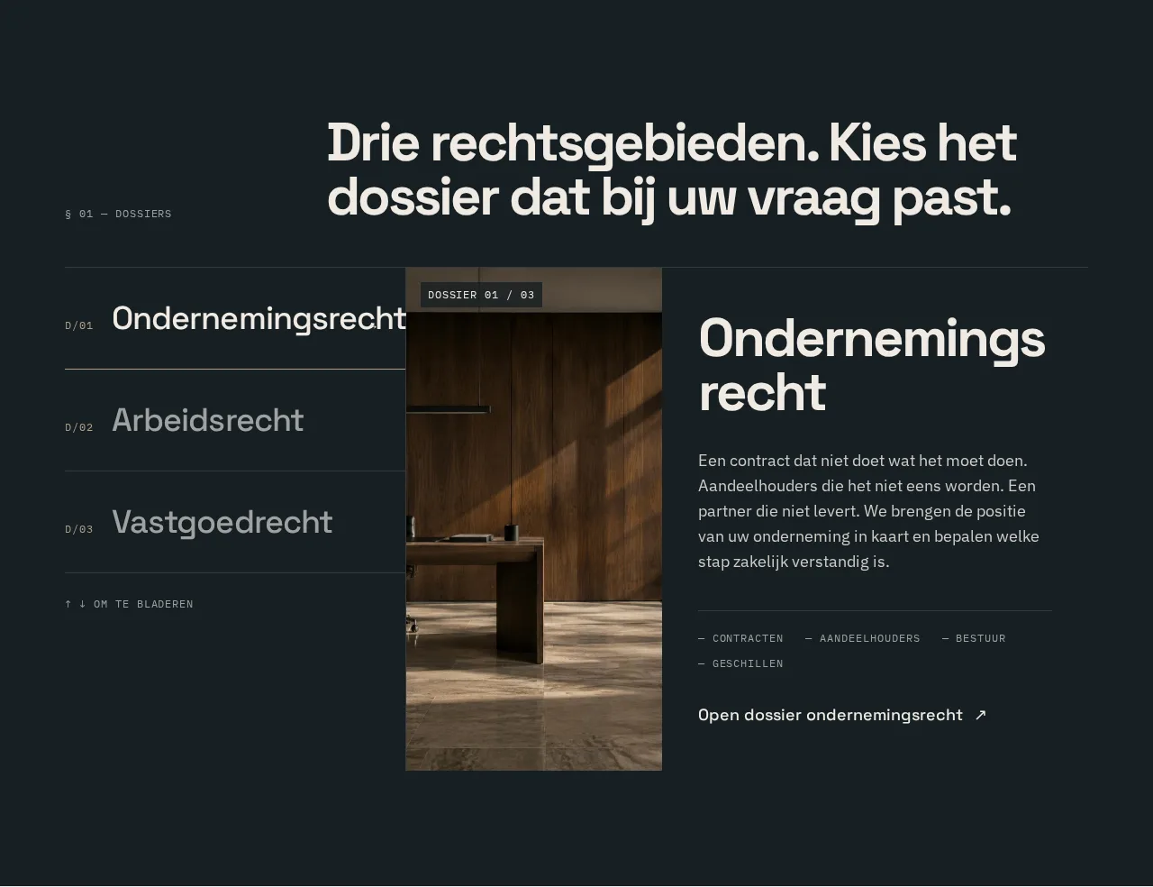 Interactieve dossierkeuze met ondernemingsrecht, arbeidsrecht en vastgoedrecht