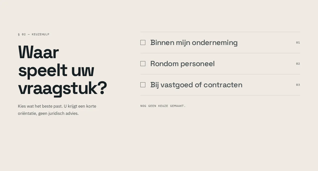 Keuzehulp van B. Advocaten: Waar speelt uw vraagstuk?